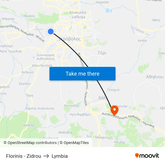 Florinis - Zidrou to Lymbia map
