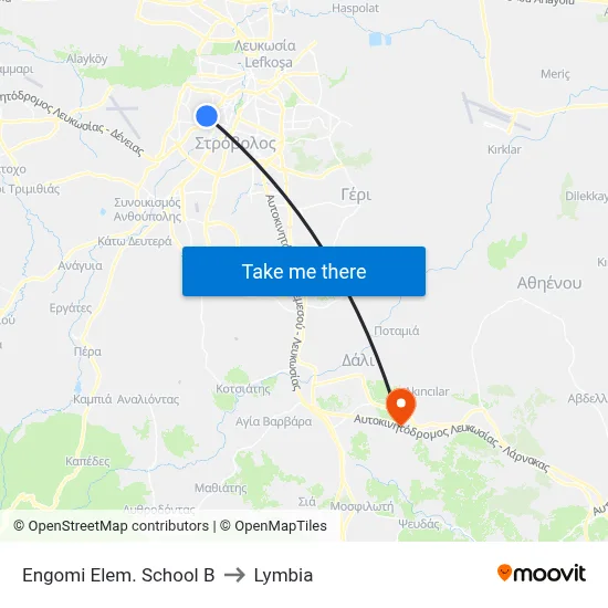 Engomi Elem. School B to Lymbia map