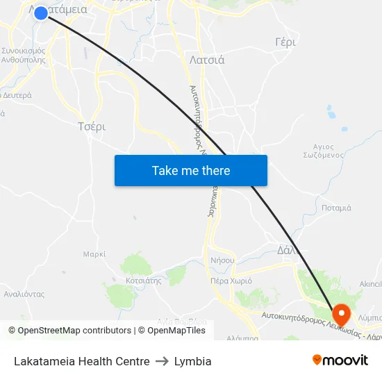 Lakatameia Health Centre to Lymbia map