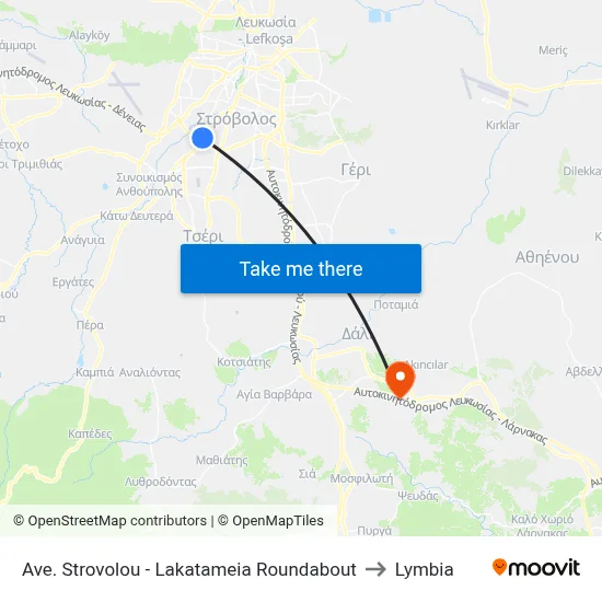 Ave. Strovolou - Lakatameia Roundabout to Lymbia map