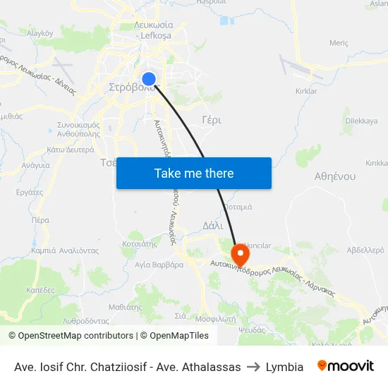 Iosif Chr. Chatziiosif Ave. - Athalassa Ave. to Lymbia map