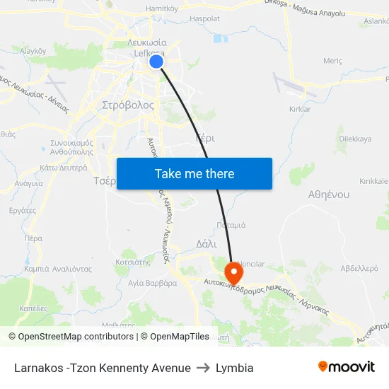 Larnakos - John Kennedy Avenue to Lymbia map