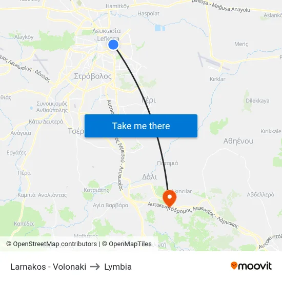 Larnaca - Volonaki to Lymbia map