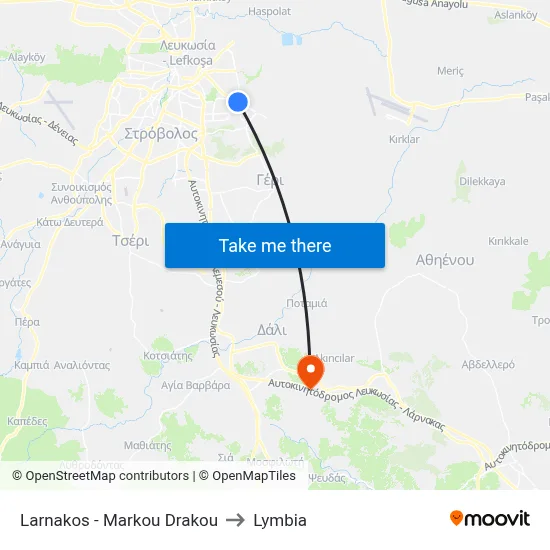 Larnaca - Markou Drakou to Lymbia map
