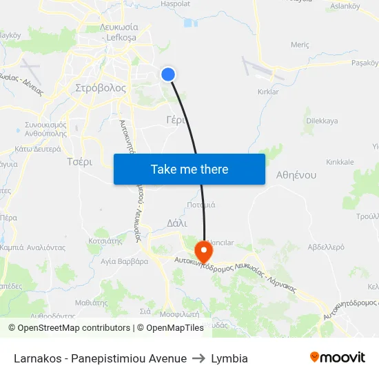 Larnakos - University Avenue to Lymbia map
