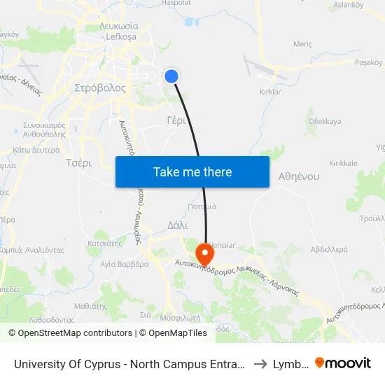 University Of Cyprus - North Campus Entrance to Lymbia map