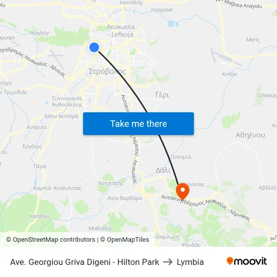 Ave. Georgiou Griva Digeni - Hilton Park to Lymbia map