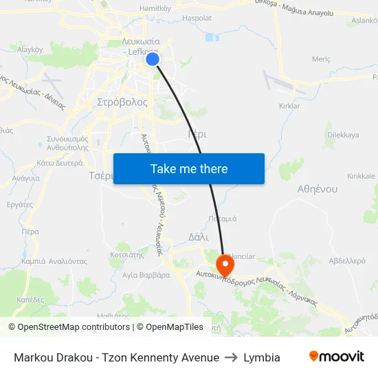Markou Drakou - John Kennedy Avenue to Lymbia map