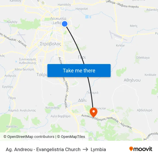 Ag. Andreou - Evangelistria Church to Lymbia map
