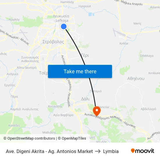 Ave. Digeni Akrita - Ag. Antonios Market to Lymbia map