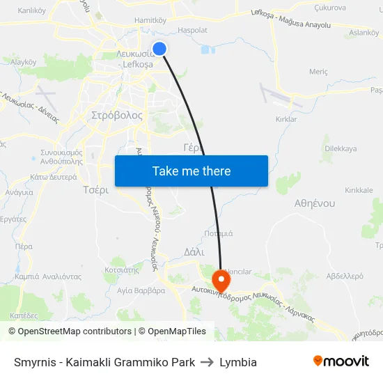 Smyrnis - Kaimakli Grammiko Park to Lymbia map