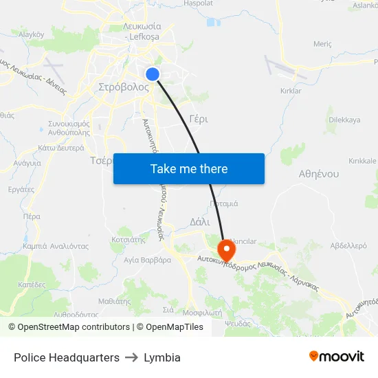 Police Headquarters to Lymbia map