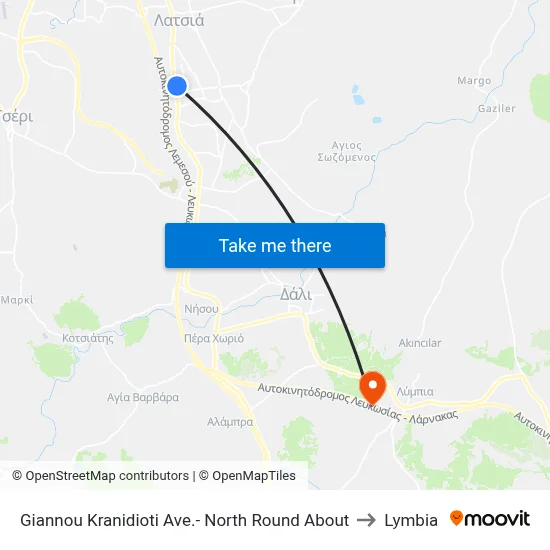 Giannou Kranidioti Avenue - North Roundabout to Lymbia map