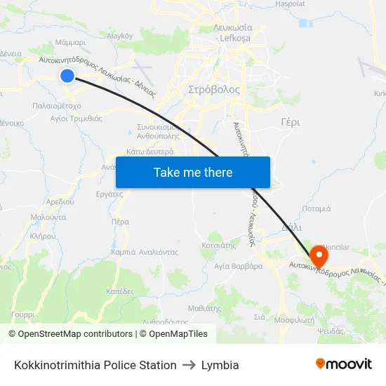 Kokkinotrimithia Police Station to Lymbia map