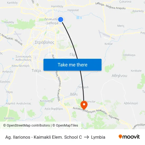 Ag. Ilarionos - Kaimakli Elem. School C to Lymbia map