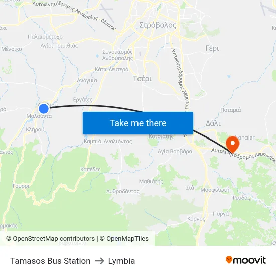Tamasos Bus Station to Lymbia map