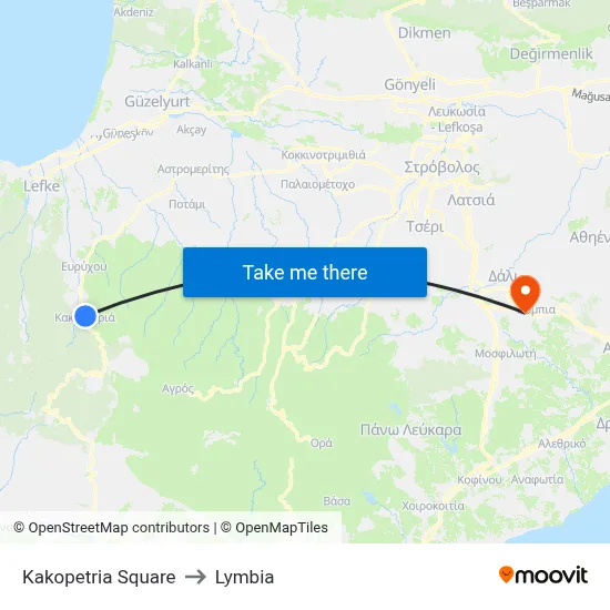 Kakopetria Square to Lymbia map
