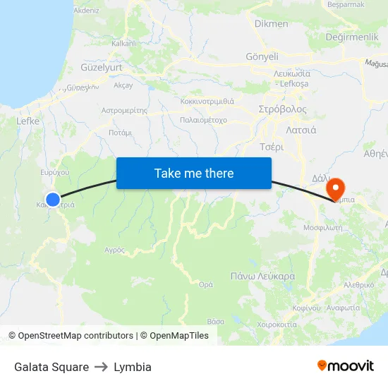 Galata Square to Lymbia map