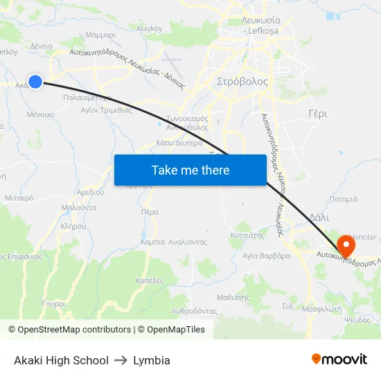 Akaki High School to Lymbia map