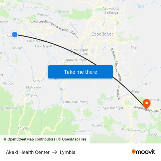 Akaki Health Center to Lymbia map