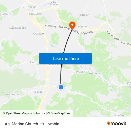 Ag. Marina Church to Lymbia map