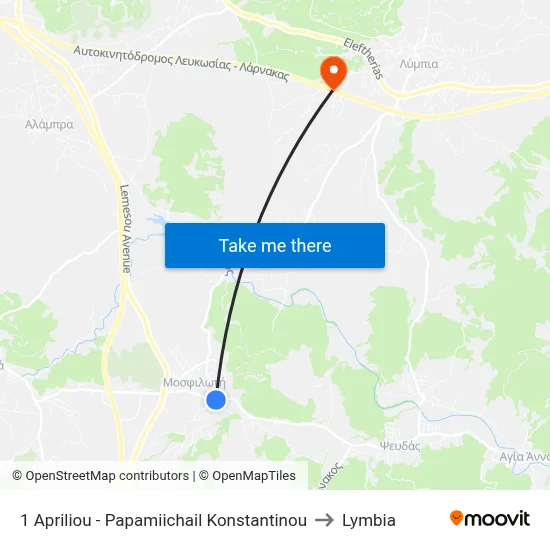 1 Apriliou - Papamiichail Konstantinou to Lymbia map