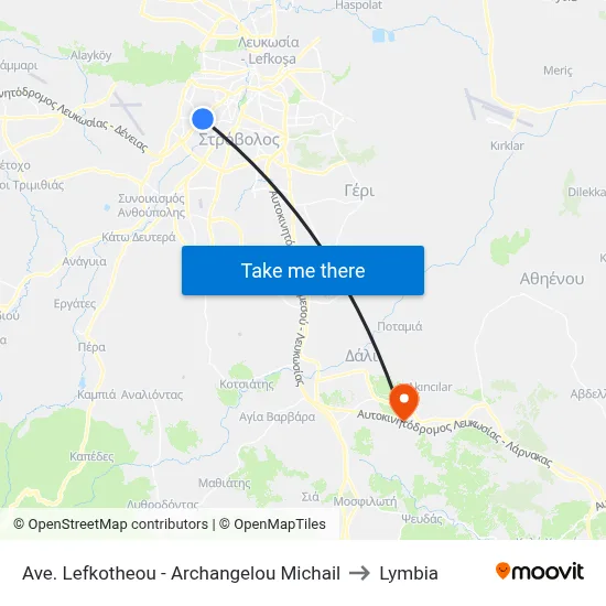 Ave. Lefkotheou - Archangelou Michail to Lymbia map
