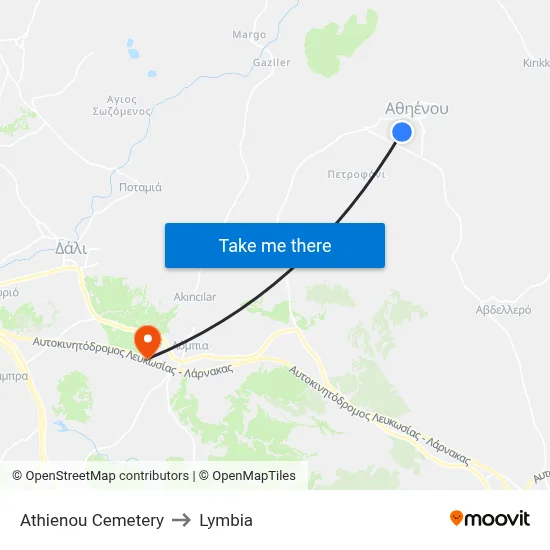 Athienou Cemetery to Lymbia map