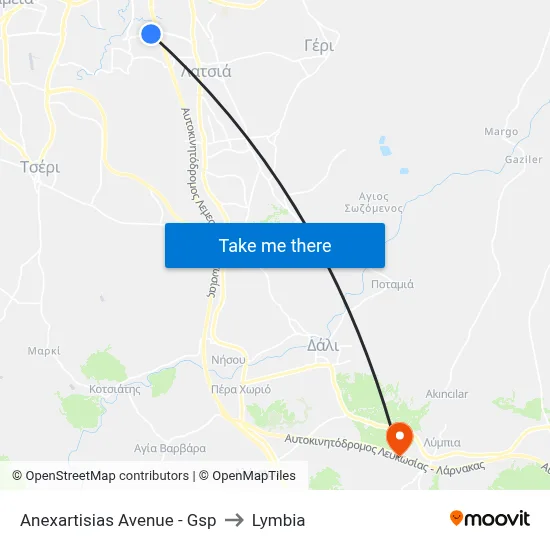 Anexartisias Avenue - Gsp to Lymbia map