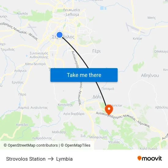 Strovolos Station to Lymbia map