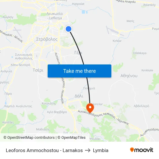 Leoforos Ammochostou - Larnakos to Lymbia map