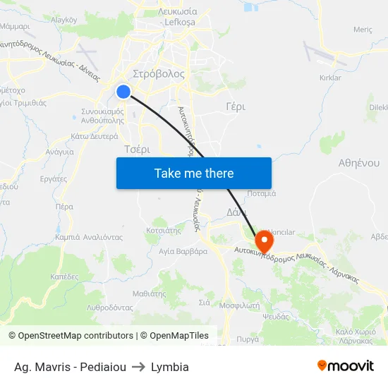 Ag. Mavris - Pediaiou to Lymbia map