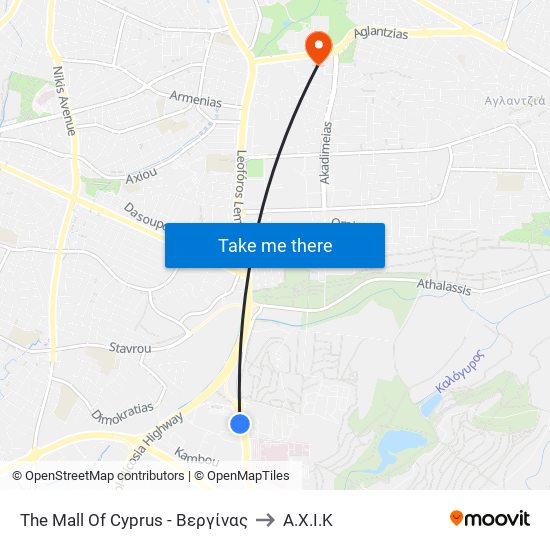 The Mall Of Cyprus - Βεργίνας to A.X.I.K map