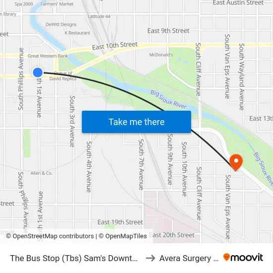 The Bus Stop (Tbs) Sam's Downtown Terminal to Avera Surgery Center map
