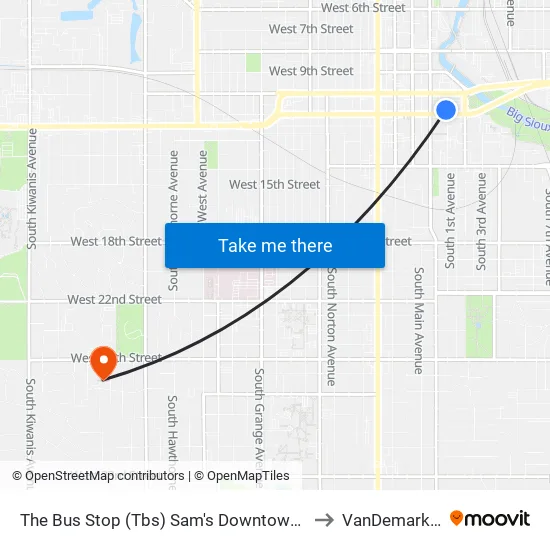 The Bus Stop (Tbs) Sam's Downtown Terminal to VanDemark Hall map