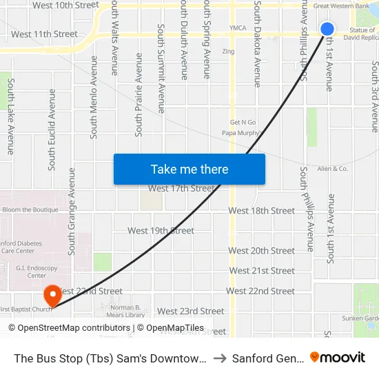 The Bus Stop (Tbs) Sam's Downtown Terminal to Sanford Genetics map