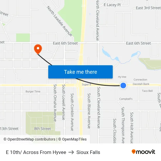 E 10th/ Across From Hyvee to Sioux Falls map
