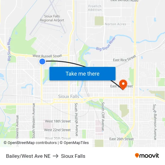 Bailey/West Ave NE to Sioux Falls map