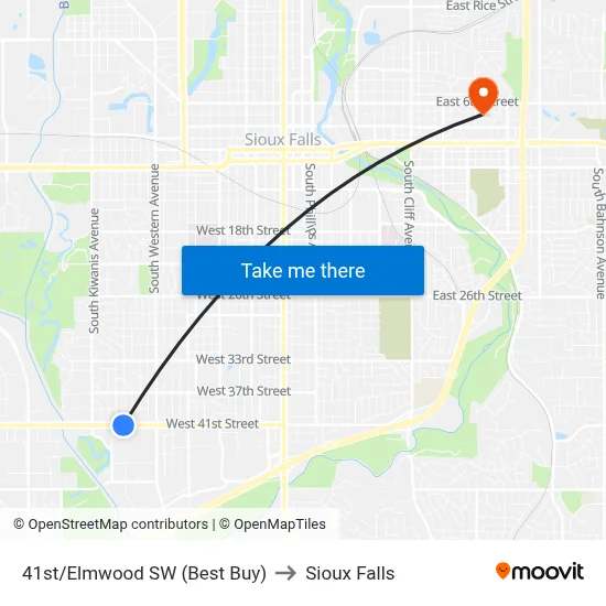 41st/Elmwood SW (Best Buy) to Sioux Falls map