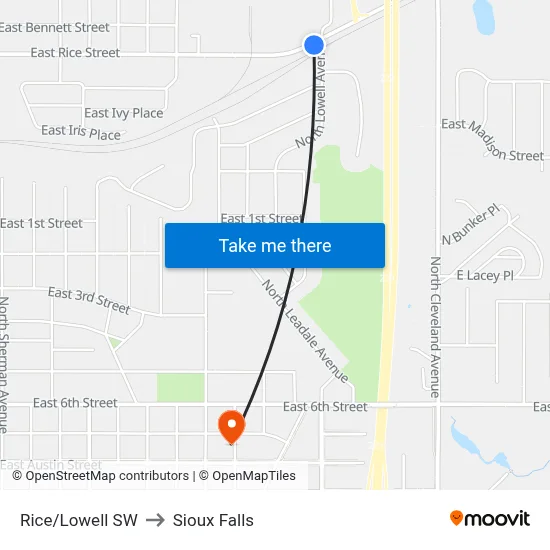 Rice/Lowell SW to Sioux Falls map