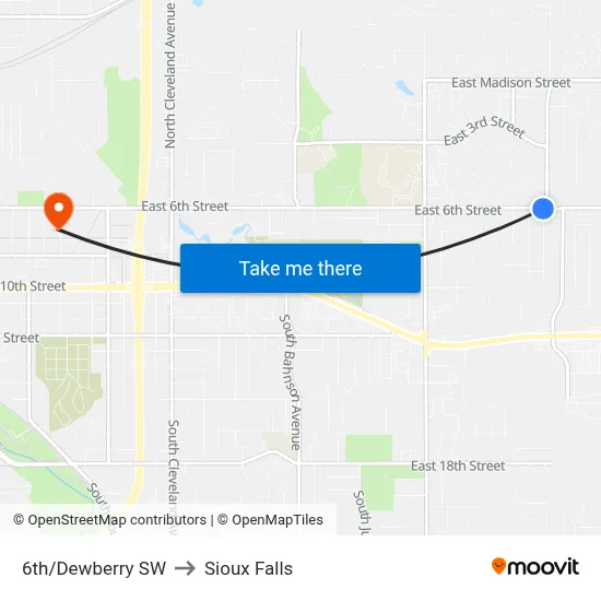 6th/Dewberry SW to Sioux Falls map