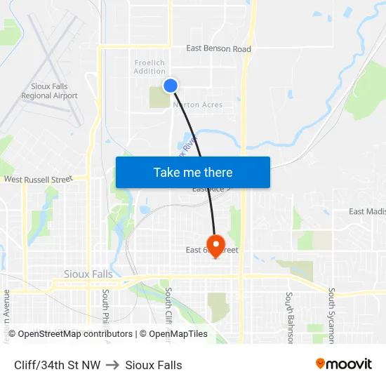 Cliff/34th St NW to Sioux Falls map