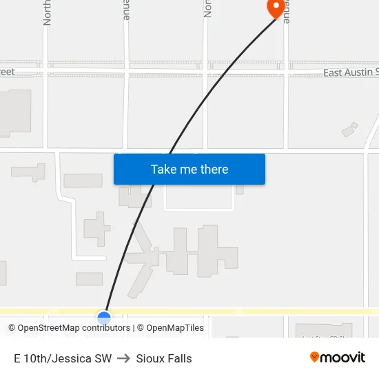 E 10th/Jessica SW to Sioux Falls map
