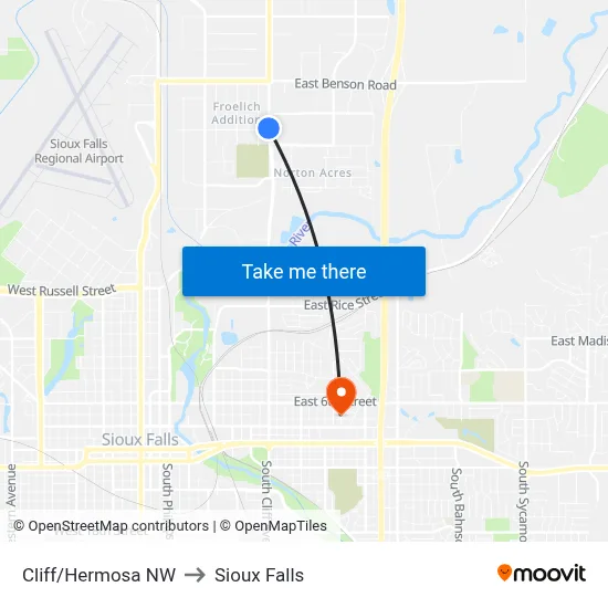Cliff/Hermosa NW to Sioux Falls map