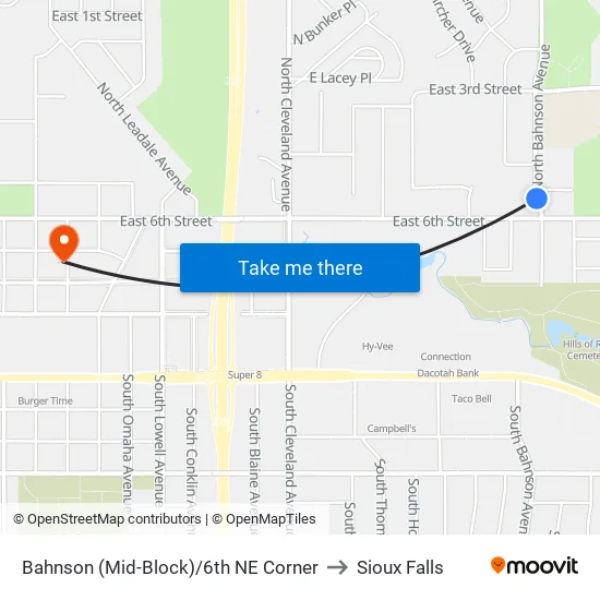 Bahnson/6th NE (Mid-Block) to Sioux Falls map