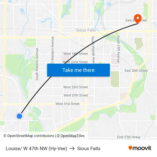 Louise/ W 47th NW (Hy-Vee) to Sioux Falls map