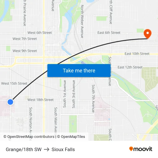 Grange/18th SW to Sioux Falls map