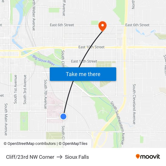 Cliff/23rd NW Corner to Sioux Falls map