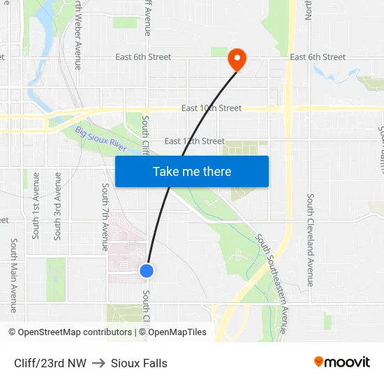 Cliff/23rd NW to Sioux Falls map