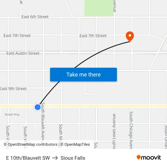E 10th/Blauvelt SW to Sioux Falls map